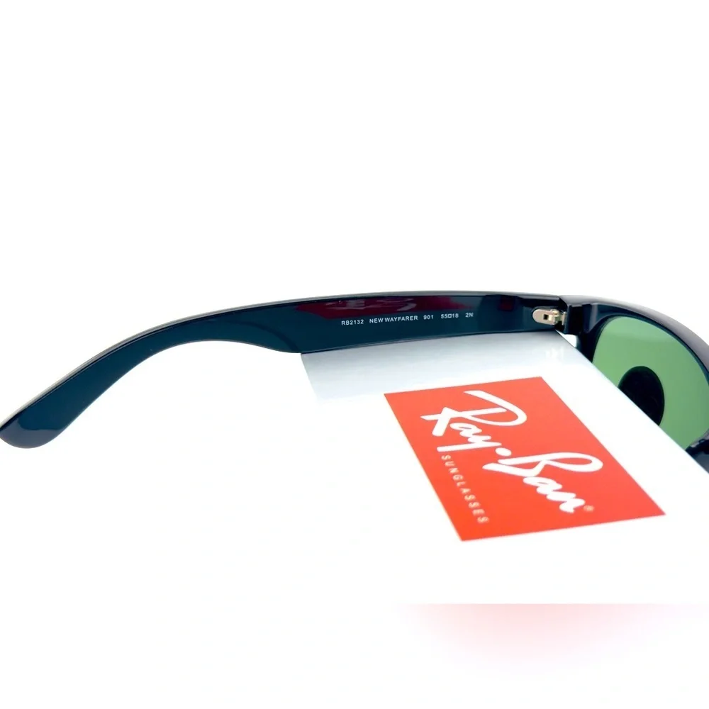 Ray-Ban Sunglasses New Wayfarer Classic RB2132 Polished black Frame Green Lenses - Picture 12 of 14